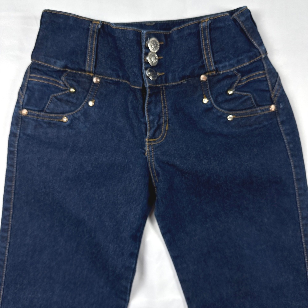 Colombian Design High Waisted Skinny Dark Wash Butt Lift Embellished SF Jeans 14